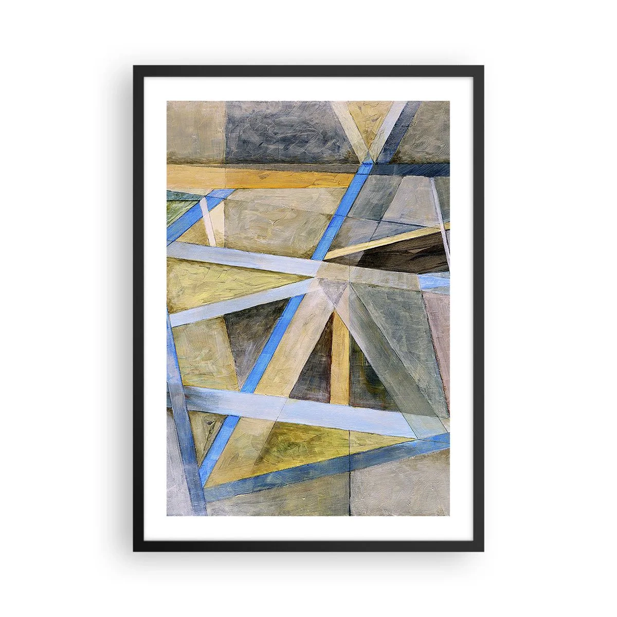 Poster in cornice nera - Astrazione geometrica con sfumature di blu e oro - 50x70cm - Dritto o obliquo? - Decorazione murale moderna per soggiorno e camera da letto ARTTOR