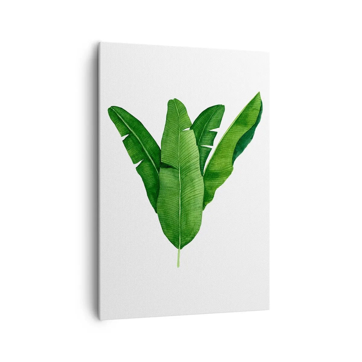 Quadro su tela - Stampe su Tela - Tre foglie di banano in un approccio artistico - 70x100cm - Simmetria verde - Decorazione murale moderna per soggiorno e camera da letto ARTTOR