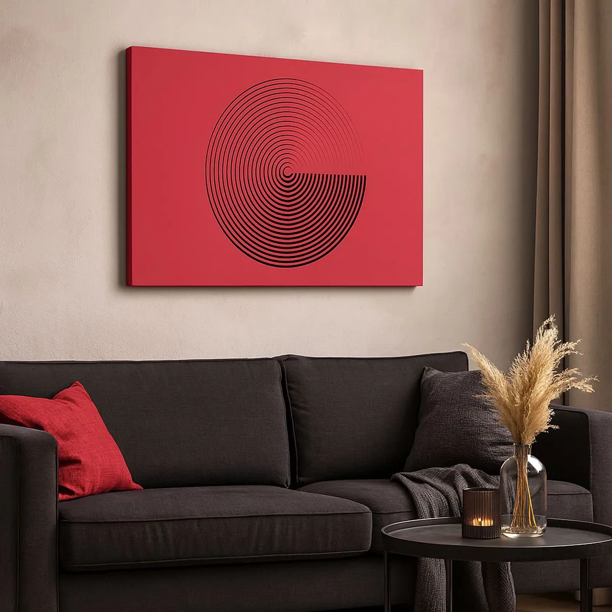 Quadro su tela - Stampe su Tela - Cerchi concentrici su sfondo rosso - 70x50cm - Movimento circolare - Decorazione murale moderna per soggiorno e camera da letto ARTTOR
