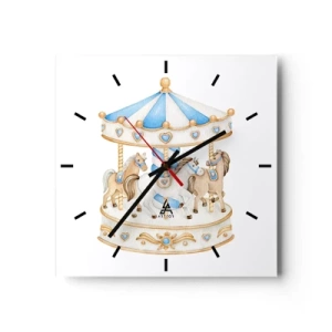 Orologio da parete - Orologio in Vetro - Una giostra dai colori pastello su sfondo bianco - 30x30cm - Dolce infanzia - Decorazione murale moderna per soggiorno e camera da letto ARTTOR