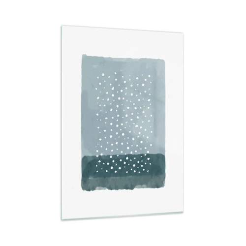 Quadro su vetro - Un dipinto astratto nei toni del blu con puntini bianchi. - 50x70cm - Spuntate nel blu - Decorazione murale moderna per soggiorno e camera da letto ARTTOR