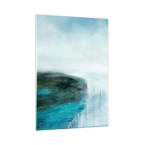 Quadro su vetro - Paesaggio acquatico astratto con colori dominanti blu e bianco - 50x70cm - Astrazione marittima - Decorazione murale moderna per soggiorno e camera da letto ARTTOR
