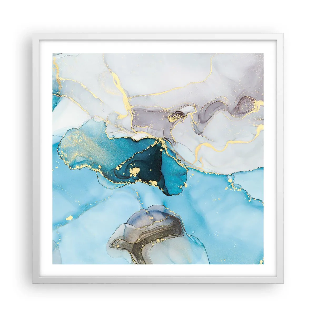 Poster in cornice bianca - Studio di incontro tra grigio e turchese - 60x60 cm