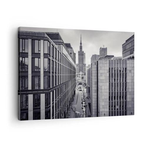 Quadro su tela - Stampe su Tela - Panorama di Varsavia con vista sul Palazzo della Cultura e sugli edifici circostanti - 70x50cm - La valle di Varsavia - Decorazione murale moderna per soggiorno e camera da letto ARTTOR