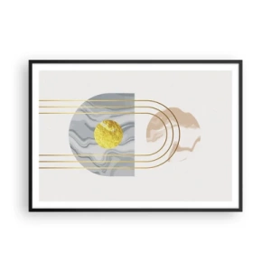 Poster in cornice nera - Composizione astratta con cerchi e linee dorate su uno sfondo chiaro. - 100x70cm - Chiarezza e lucentezza - Decorazione murale moderna per soggiorno e camera da letto ARTTOR