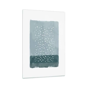 Quadro su vetro - Un dipinto minimalista nei toni del blu con puntini - 70x100cm - Spuntate nel blu - Decorazione murale moderna per soggiorno e camera da letto ARTTOR