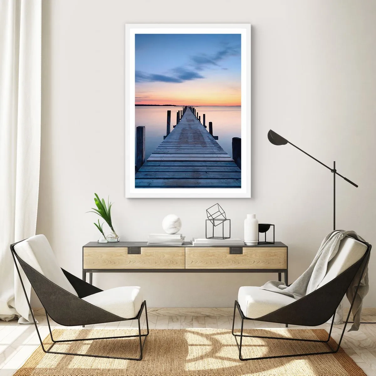 Poster in cornice bianca - La calma di un dolce tramonto - 61x91 cm