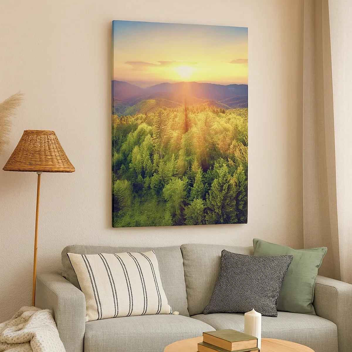 Quadro su tela - Stampe su Tela - Paesaggio forestale con tramonto sulle colline - 50x70cm - Vette e cime - Decorazione murale moderna per soggiorno e camera da letto ARTTOR