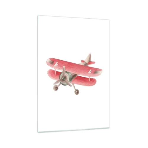Quadro su vetro - Aereo retrò rosso su sfondo bianco - 70x100cm - Pronto a volare alto - Decorazione murale moderna per soggiorno e camera da letto ARTTOR