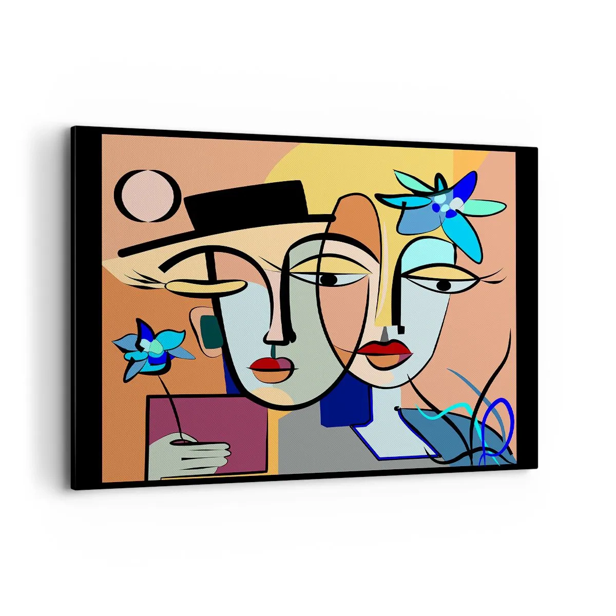 Quadro su tela - Stampe su Tela - Ritratti cubisti dai colori vivaci con motivo floreale - 100x70cm - Appuntamento in stile Picasso - Decorazione murale moderna per soggiorno e camera da letto ARTTOR