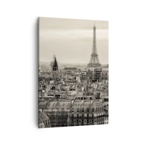 Quadro su tela - Stampe su Tela - Panorama di Parigi con la Torre Eiffel in tonalità seppia - 50x70cm - Sui tetti di Parigi - Decorazione murale moderna per soggiorno e camera da letto ARTTOR
