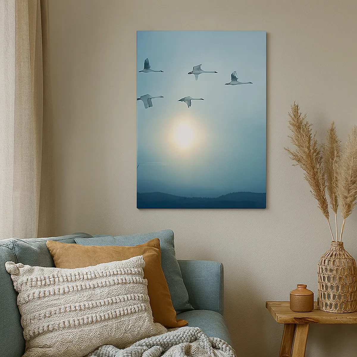 Quadro su tela - Stampe su Tela - Cigni in volo al mattino - 50x70cm - Addio estate, quest'anno - Decorazione murale moderna per soggiorno e camera da letto ARTTOR