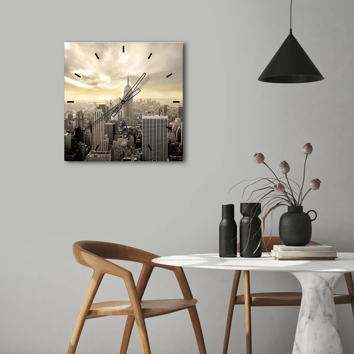 Orologio da parete - Orologio in Vetro - New York in grigio - 40x40 cm