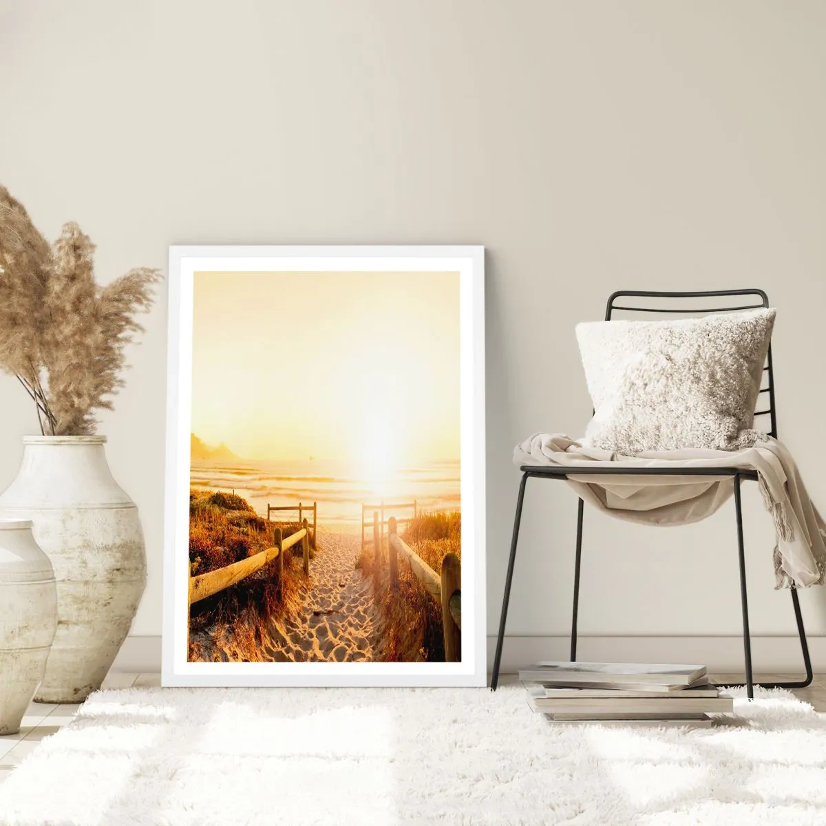 Poster in cornice bianca - Attraverso la duna, verso il sole - 70x100 cm