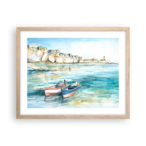 Poster in cornice rovere chiaro - Paesaggio in azzurro - 50x40 cm