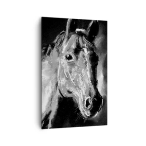 Quadro su tela - Stampe su Tela - Ritratto di un cavallo in uno stile dinamico in bianco e nero - 80x120cm - Splendore di un'anima nobile - Decorazione murale moderna per soggiorno e camera da letto ARTTOR