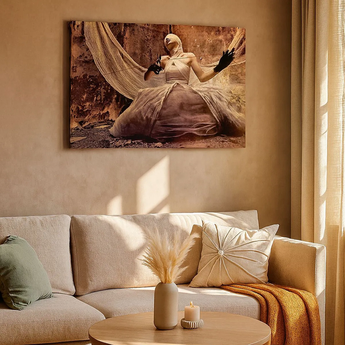 Quadro su tela - Stampe su Tela - Una donna in abito con il viso coperto e le forbici in mano - 70x50cm - La dea del destino - Decorazione murale moderna per soggiorno e camera da letto ARTTOR