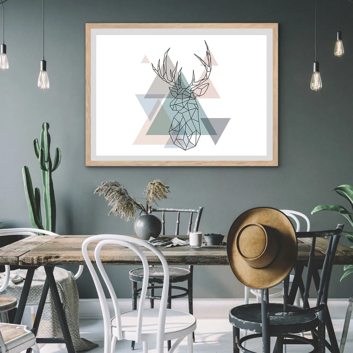 Poster in cornice rovere chiaro - Nel bosco geometrico - 100x70 cm