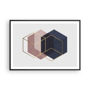 Poster in cornice nera - Forme geometriche in linee dorate su uno sfondo pastello - 100x70cm - La forza della semplicità - Decorazione murale moderna per soggiorno e camera da letto ARTTOR