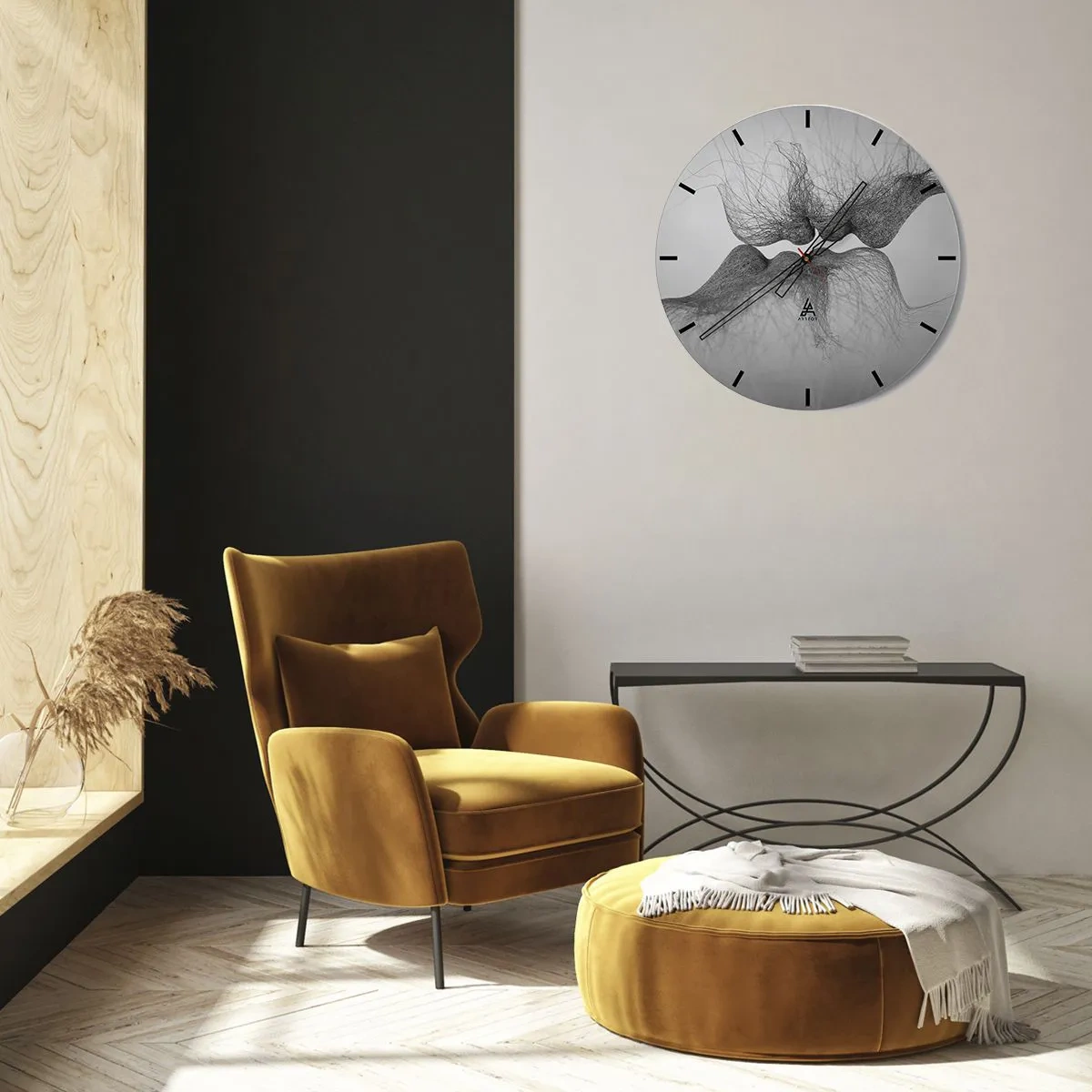 Orologio da parete - Orologio in Vetro - Maglie astratte che formano un bacio - 30x30cm - Il bacio del vento - Decorazione murale moderna per soggiorno, cucina e camera da letto ARTTOR