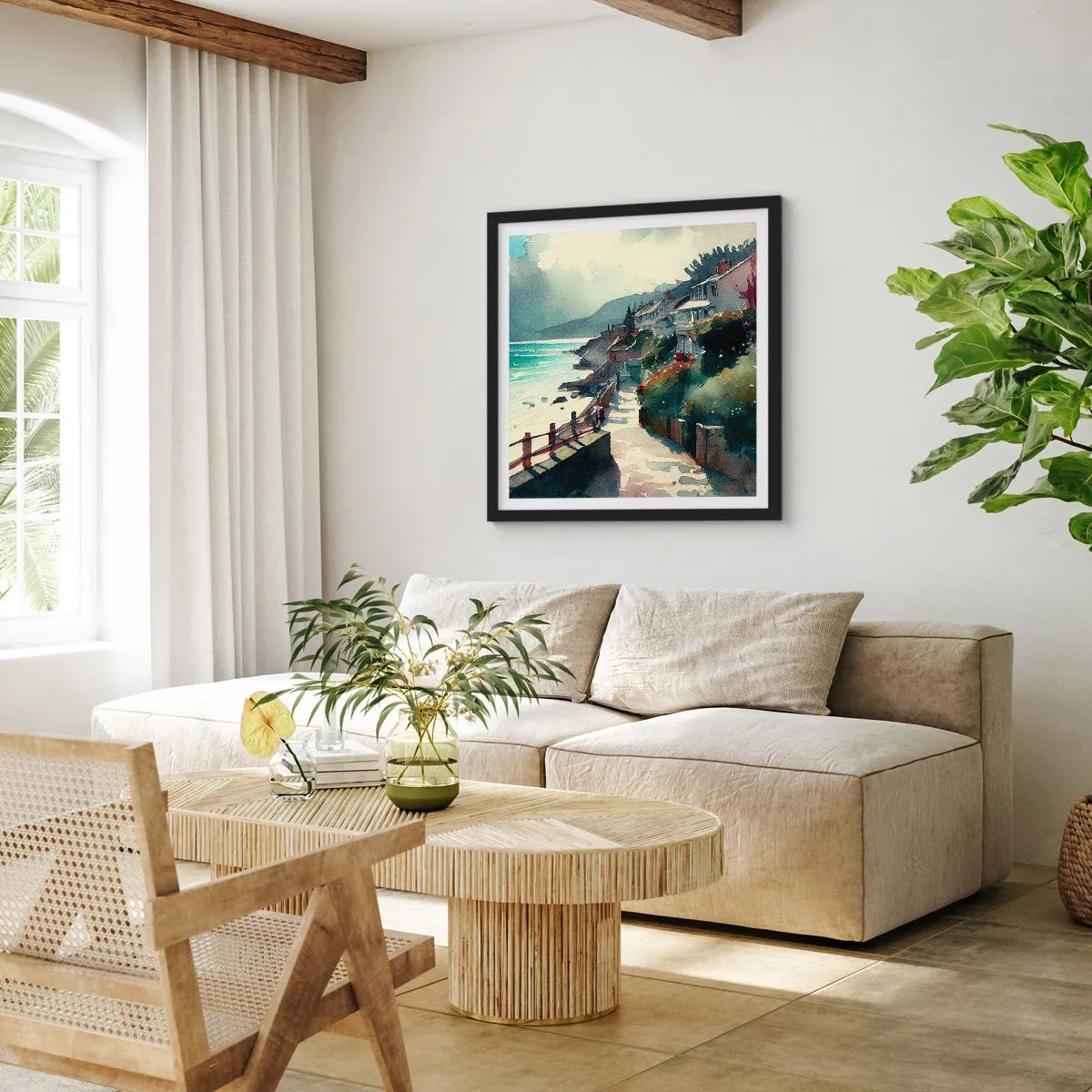 Poster in cornice nera - Cittadina mediterranea - 30x30 cm