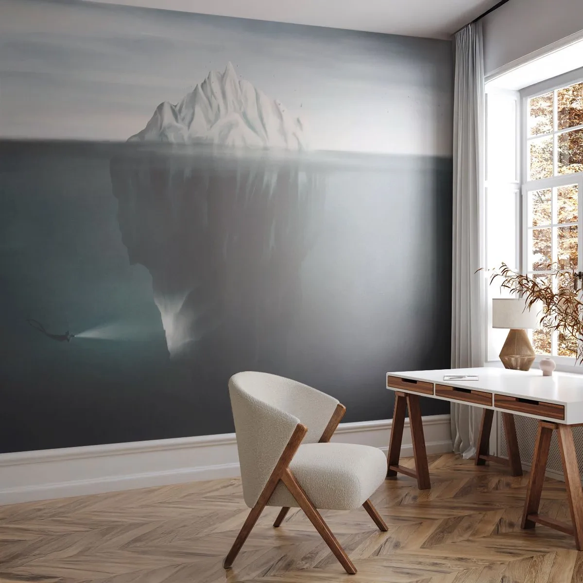 Fotomurali Premium Sand - Mistero sottomarino - Iceberg, Ghiacciaio, Tuffatore - 450x315 cm