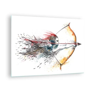 Quadro su vetro - Arciere in un'ambientazione dinamica ad acquerello - 70x50cm - Mitico guerriero con arco infuocato - Decorazione murale moderna per soggiorno e camera da letto ARTTOR