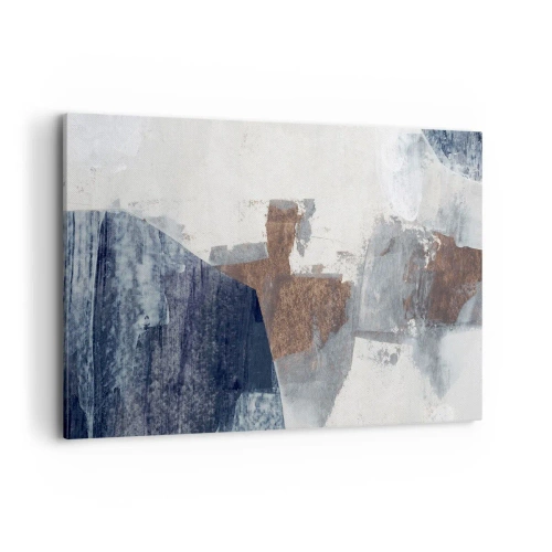 Quadro su tela - Stampe su Tela - Forme astratte nelle tonalità del blu e del marrone - 100x70cm - Forme blu e marroni - Decorazione murale moderna per soggiorno e camera da letto ARTTOR