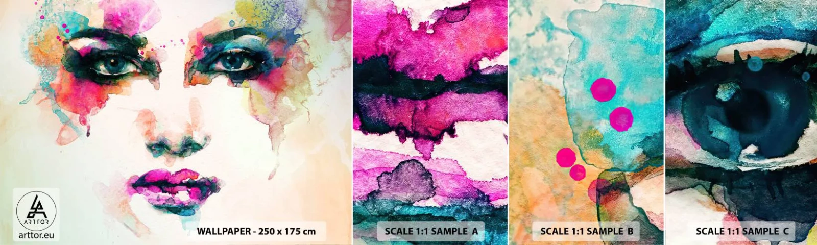 Campione di Fotomurale Adesivo Deluxe Sticker - Un ritratto dipinto dall'arcobaleno - Astrazione, Volto di donna, Pezzo - 100x30 cm