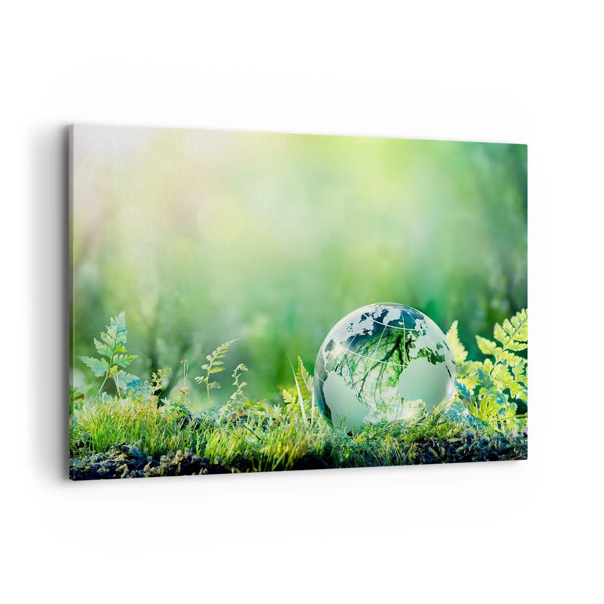 Quadro su tela - Stampe su Tela - Un globo di cristallo tra il verde della natura - 100x70cm - Pianeta verde - Decorazione murale moderna per soggiorno e camera da letto ARTTOR