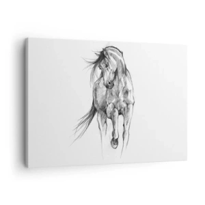 Quadro su tela - Stampe su Tela - Schizzo in bianco e nero di un cavallo al galoppo - 70x50cm - Trotto aggraziato - Decorazione murale moderna per soggiorno e camera da letto ARTTOR