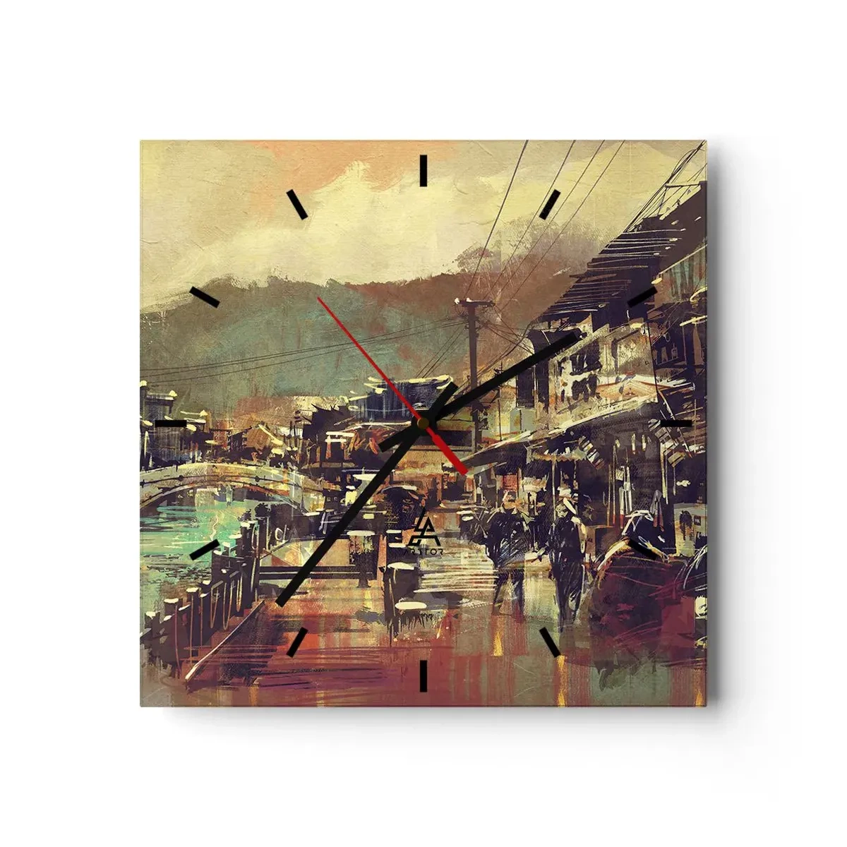 Orologio da parete - Orologio in Vetro - Una città con un ponte e strade dallo stile artistico - 30x30cm - La vita come ricchezza di grigio - Decorazione murale moderna per soggiorno e camera da letto ARTTOR