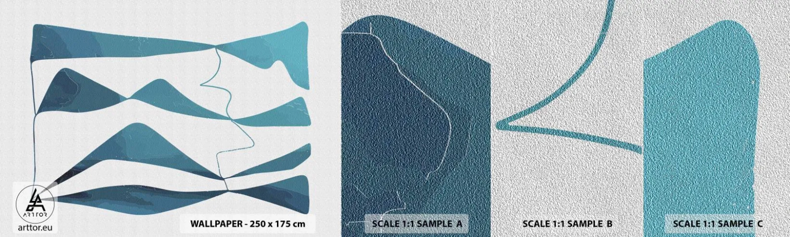 Campione di Fotomurale Premium Sand - Astrazione: legame turchese - Minimalismo, Elementi, Astrazione - 100x30 cm