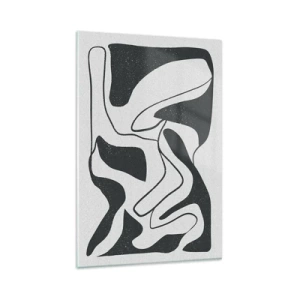 Quadro su vetro - Astrazione in bianco e nero con forme organiche - 80x120cm - Gioco astratto nel labirinto - Decorazione murale moderna per soggiorno e camera da letto ARTTOR