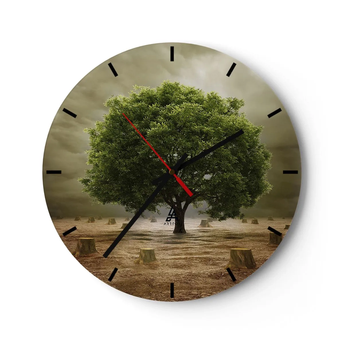 Orologio da parete - Orologio in Vetro - Un albero circondato da ceppi contro un cielo tempestoso - 30x30cm - Ogni speranza - Decorazione murale moderna per soggiorno, cucina e camera da letto ARTTOR