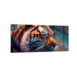 Quadro su vetro - Ritratto di una tigre in colori dinamici e astratti - 120x50cm - Bellezza selvaggia - Decorazione murale moderna per soggiorno e camera da letto ARTTOR