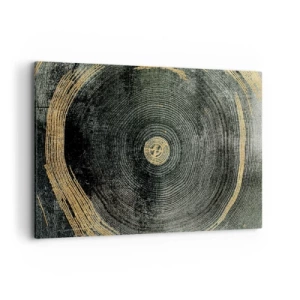 Quadro su tela - Stampe su Tela - Cerchi concentrici con accenti dorati - 100x70cm - Cambiamento e persistenza - Decorazione murale moderna per soggiorno e camera da letto ARTTOR