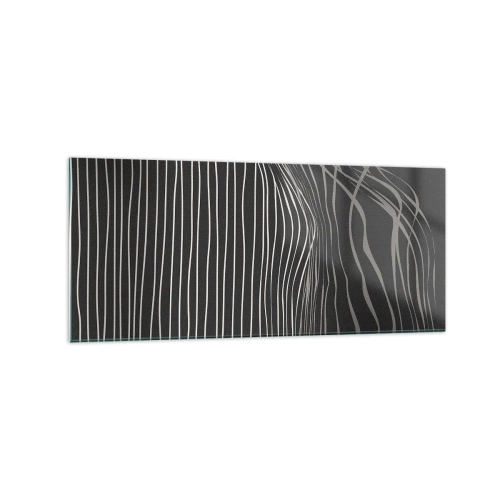 Quadro su vetro - Linee bianche su sfondo grigio scuro in una disposizione astratta - 120x50cm - Ritmo e accento - Decorazione murale moderna per soggiorno e camera da letto ARTTOR