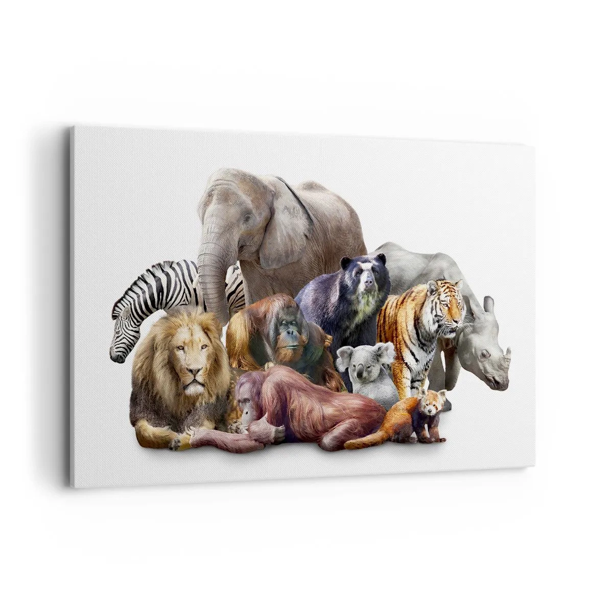 Quadro su tela - Stampe su Tela - Una varietà di animali selvatici in una composizione di gruppo - 120x80cm - Foto di famiglia africana - Decorazione murale moderna per soggiorno e camera da letto ARTTOR