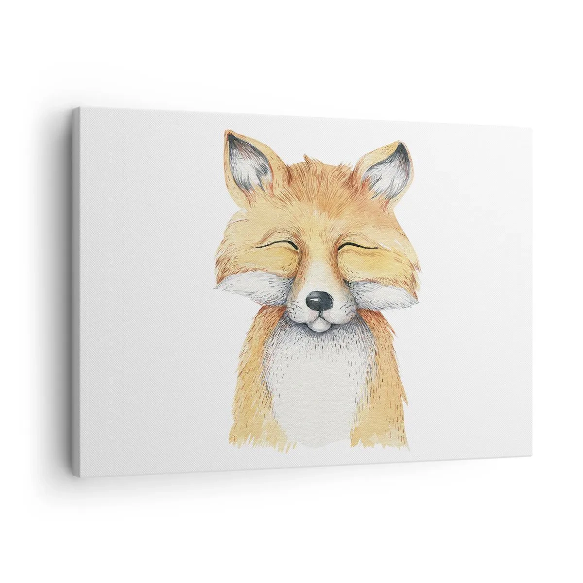 Quadro su tela - Stampe su Tela - Una volpe acquerello con un sorriso in stile minimalista - 70x50cm - Umore da volpe - Decorazione murale moderna per soggiorno e camera da letto ARTTOR