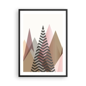 Poster in cornice nera - Montagne geometriche in tonalità pastello con effetto stratificato - 50x70cm - Vista piramidale - Decorazione murale moderna per soggiorno e camera da letto ARTTOR