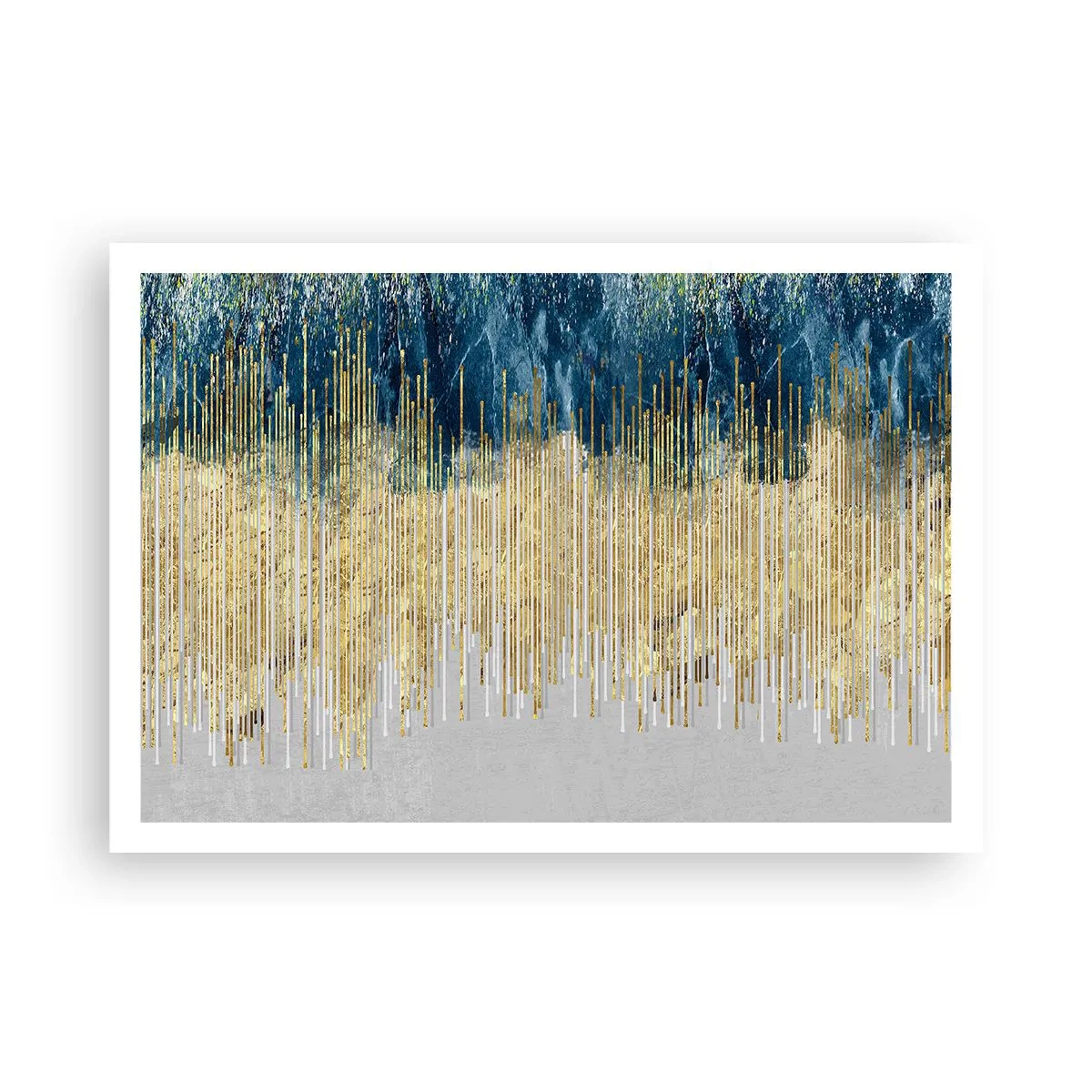 Poster - Linee dorate su uno sfondo di blu navy e grigio astratto - 100x70cm - Confine dorato - Decorazione murale moderna per soggiorno e camera da letto ARTTOR