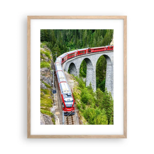 Poster in cornice rovere chiaro - Il treno tra i monti - 40x50 cm