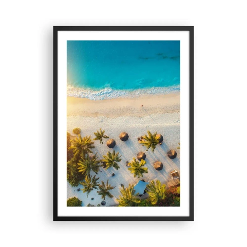 Poster in cornice nera - Vista aerea di una spiaggia paradisiaca con palme e acqua turchese - 50x70cm - Benvenuti in paradiso - Decorazione murale moderna per soggiorno e camera da letto ARTTOR