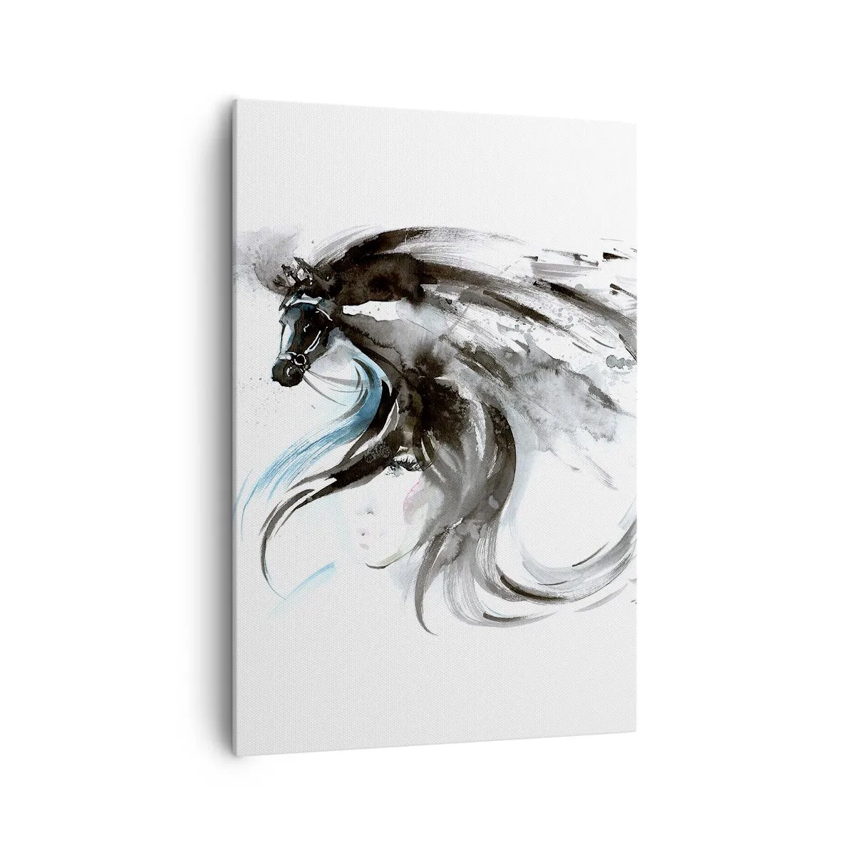 Quadro su tela - Stampe su Tela - Una donna e un cavallo in un acquerello mistico e pieno di dinamiche - 70x100cm - Il galoppo del Principe Nero - Decorazione murale moderna per soggiorno e camera da letto ARTTOR