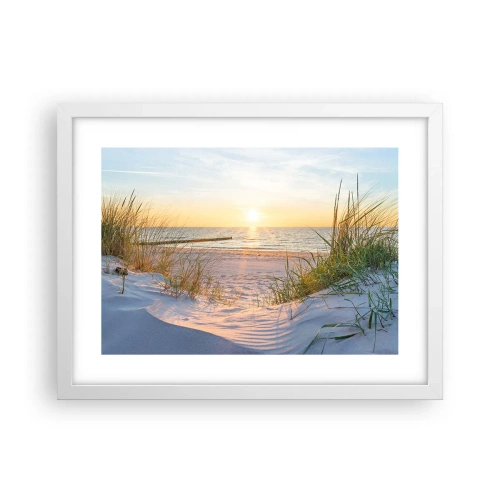 Poster in cornice bianca - Rumore del mare, uccelli che cantano, spiaggia selvatica tra i cespugli... - 40x30 cm