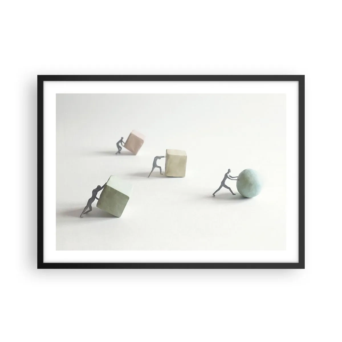 Poster in cornice nera - Miniature che spingono forme su uno sfondo chiaro - 70x50cm - È la vita - Decorazione murale moderna per soggiorno e camera da letto ARTTOR