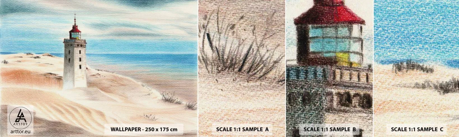 Campione Di Fotomurale Standard Eco - Sempre guardando il mare - Faro, Spiaggia, Mare - 100x30 cm