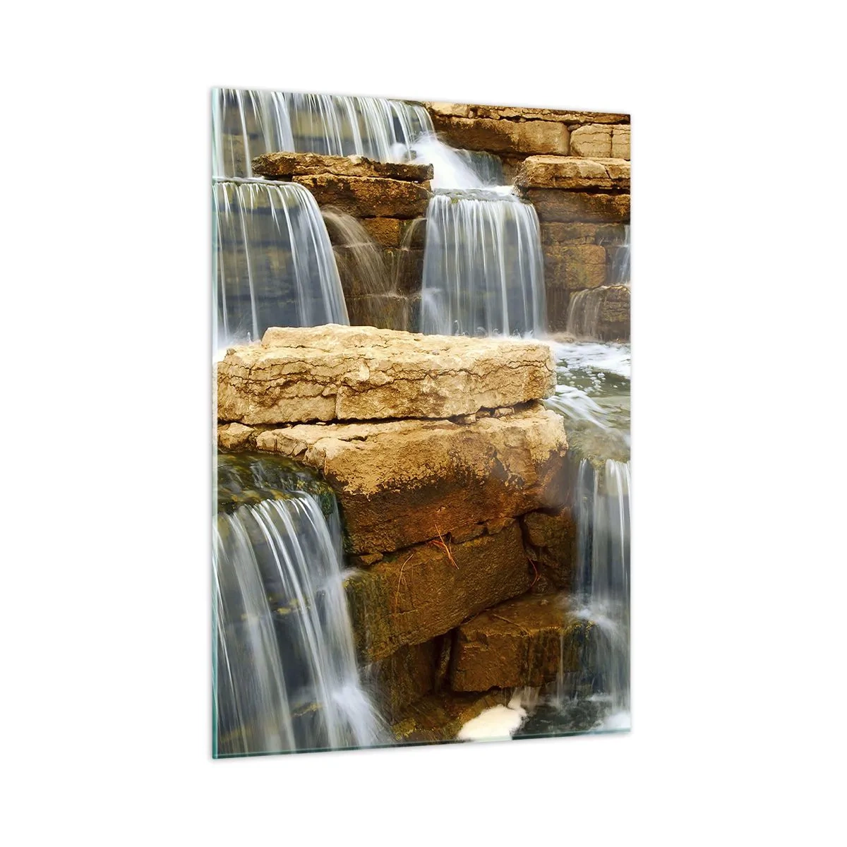 Quadro su vetro - Cascata su uno sfondo roccioso - 50x70cm - La scala verso il cielo - Decorazione murale moderna per soggiorno e camera da letto ARTTOR