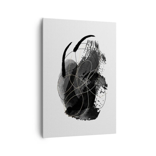 Quadro su tela - Stampe su Tela - Astrazione in nero e oro su sfondo bianco - 70x100cm - Nato dal nero - Decorazione murale moderna per soggiorno e camera da letto ARTTOR